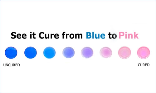 See-Cure technology transitions the adhesive from blue to pink to indicate full cure.