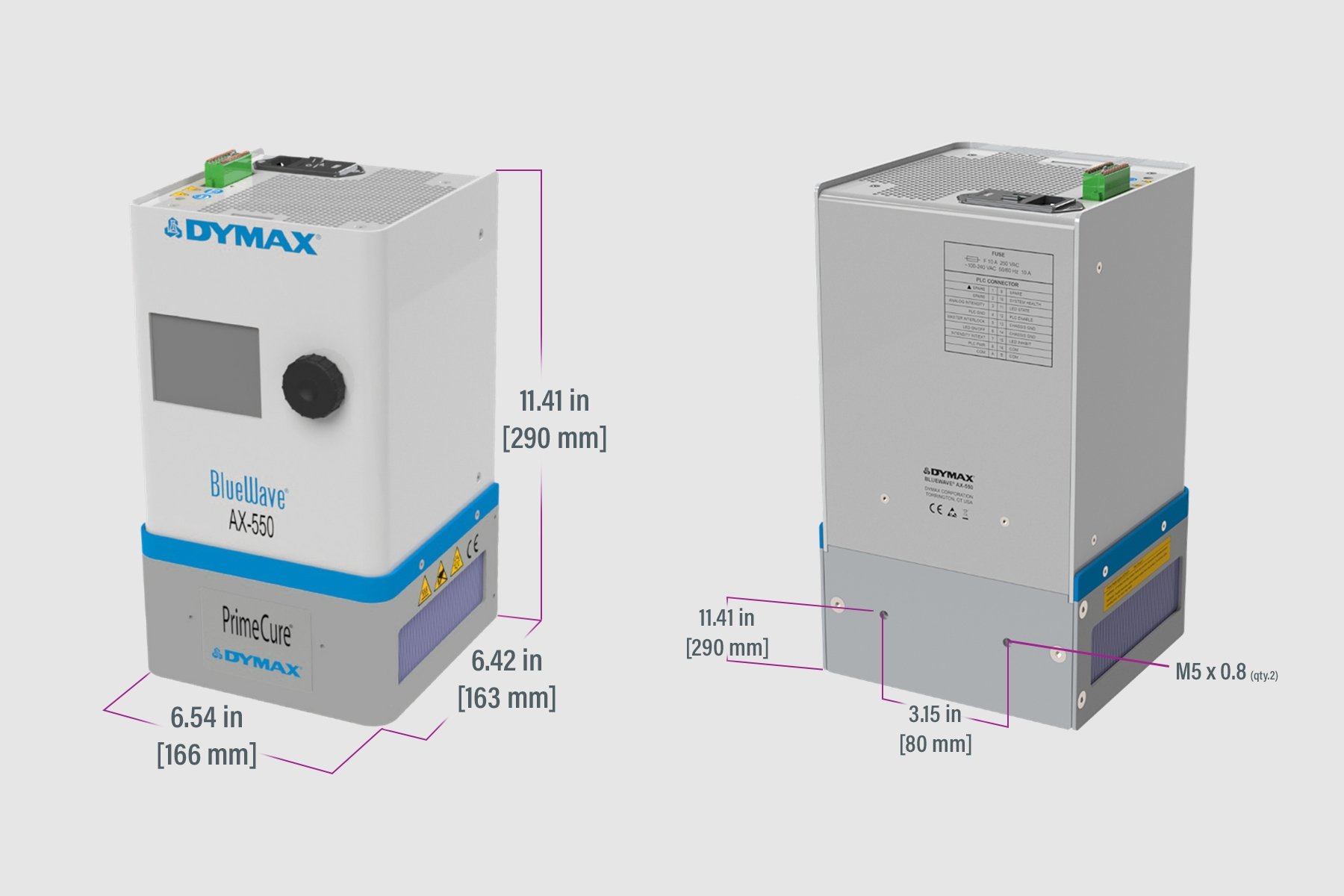 BlueWave AX-550 V2面光源固化系统 - 尺寸